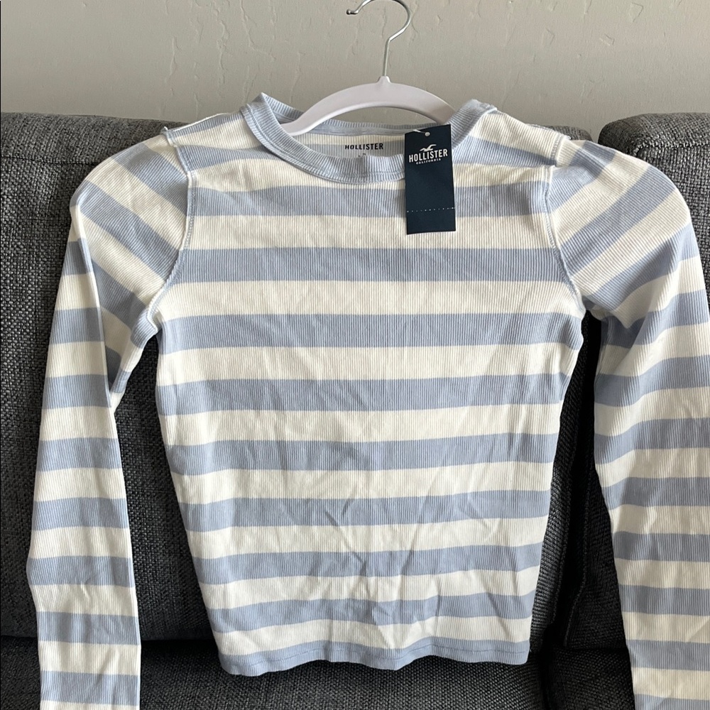 Hollister Blue and White Striped Long Sleeve Tee